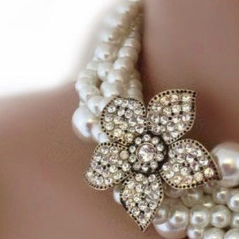 All Luxurious, All Timeless 30%SALE SA Bridal Pearl Statement Necklace, Rhinestone Brooch image 7