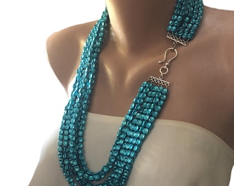 All Luxurious, All Timeless + 30%SALE Beach Wedding Style, Multi-Strand Layered Necklace, Blue Necklace, Hook Clasp