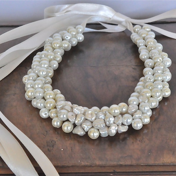 Handmade Weddings Freshwater and Glass Pearls Brides Necklace