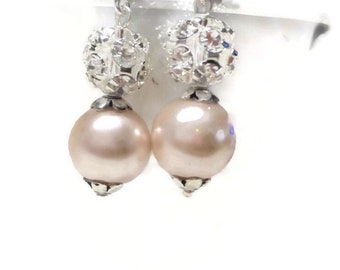 All Luxurious, All Timeless + 30%SALE Bridal Jewelry, Brides, Bridesmaids light pink Ivory Glass Pearl Earrings