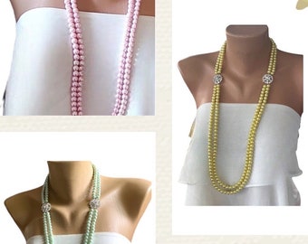 All Luxurious, All Timeless + 30%SALE Handmade Bridal Light Green Glass Pearl Necklace with Brooches