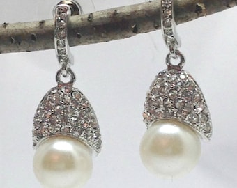 Tout luxueux, tout intemporel + 30 % VENTE de bijoux de mariée, boucles d'oreilles plaquées rhodium, boucles d'oreilles pendantes avec perles