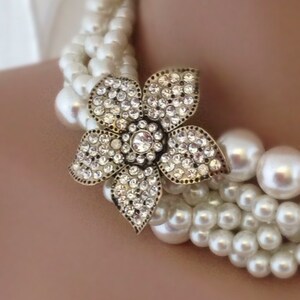 All Luxurious, All Timeless 30%SALE SA Bridal Pearl Statement Necklace, Rhinestone Brooch image 5