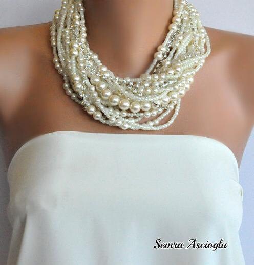 Wedding Jewellerychunky Bold Necklacebrides Pearls 