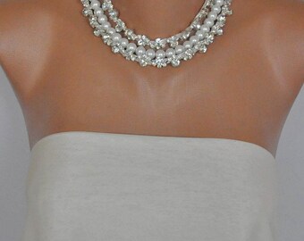All Luxurious, All Timeless + 30%SALE Bridal Jewelry, Brides wedding necklace with freshwater pearls and rhinestone trim