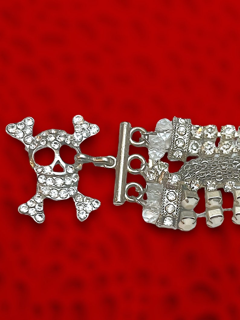 All Luxurious, All Timeless 30%SALE Crystal and Pearls Bracelet with Rhinestone skull image 7