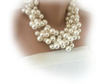 All Luxurious, All Timeless + 30%SALE Bridal Jewelry, Pearl Choker,  Pearl Necklace , Handmade Layered Brides Statement Pearl Necklace,