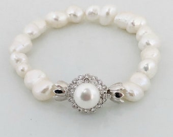 All Luxurious, All Timeless + 30%SALE SA- Bridal Fresh Water Pearl Bracelet Decorated with Marcasite clasp