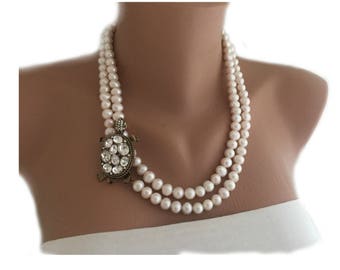 Wedding Pearl NecklacePearl, 2018 New Design Freshwater Pearl Necklace  with Turtle Brooch Free Shipping WW