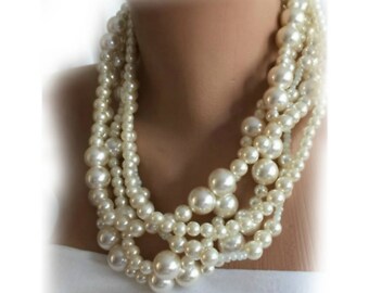 Beige  Bridal Pearl Jewelry, Bold Pearl Necklace