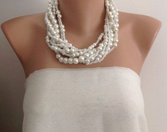 All Luxurious, All Timeless + 30%SALE SA-Bridal Jewelry, Glass Pearl Necklace, Multi Strand Pearl Layered Necklace