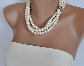 3 Strand Pearl Necklace | Etsy Singapore