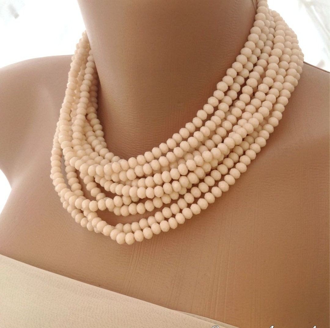 Brides Jewelry Blush Pearl Necklace, Wedding Necklace,tea Rose Crystal