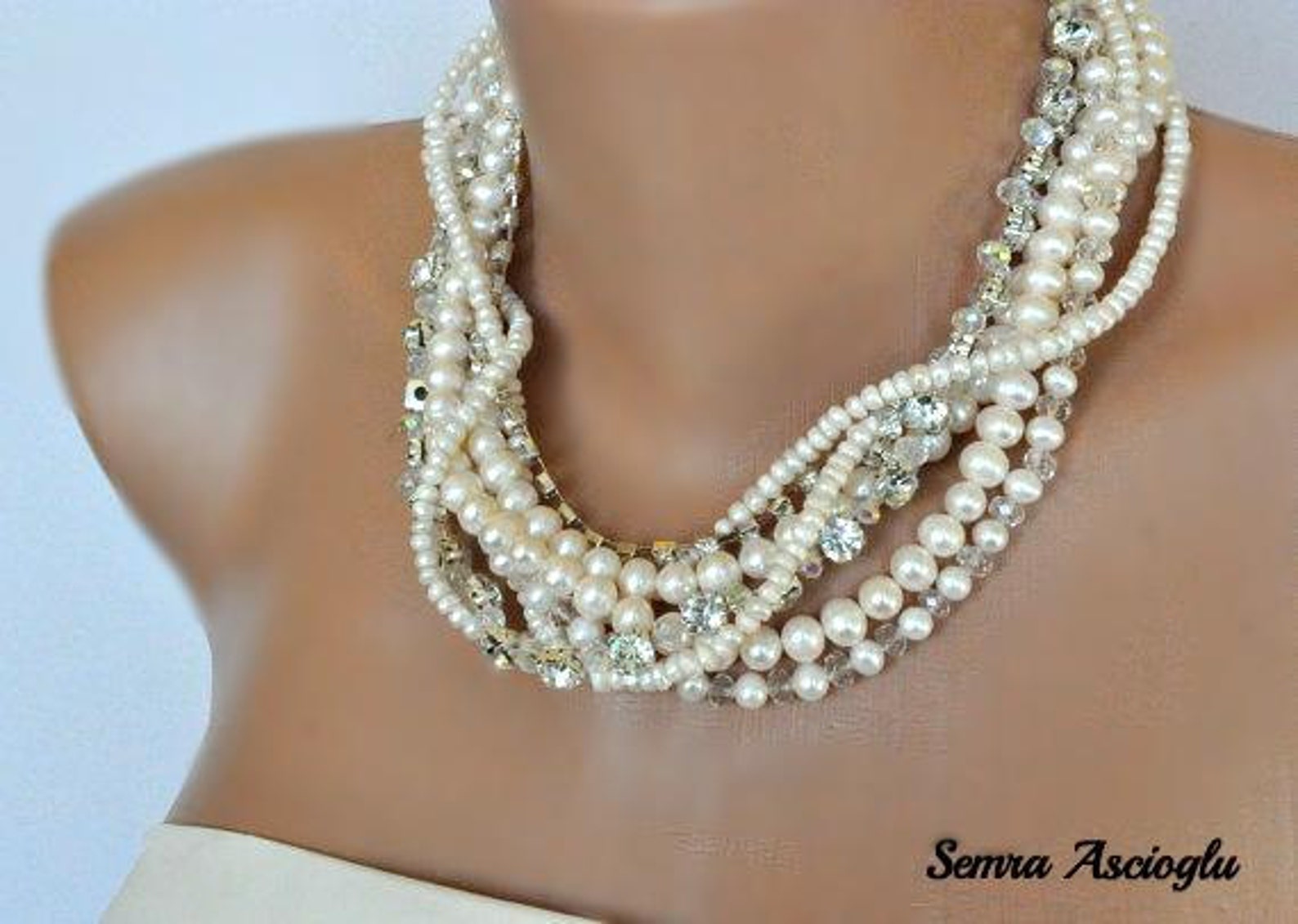 Multi Strand Pearl Necklace Chunky Layered Ivory Freshwater Etsy