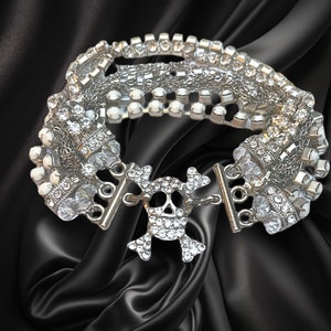 All Luxurious, All Timeless 30%SALE Crystal and Pearls Bracelet with Rhinestone skull image 1