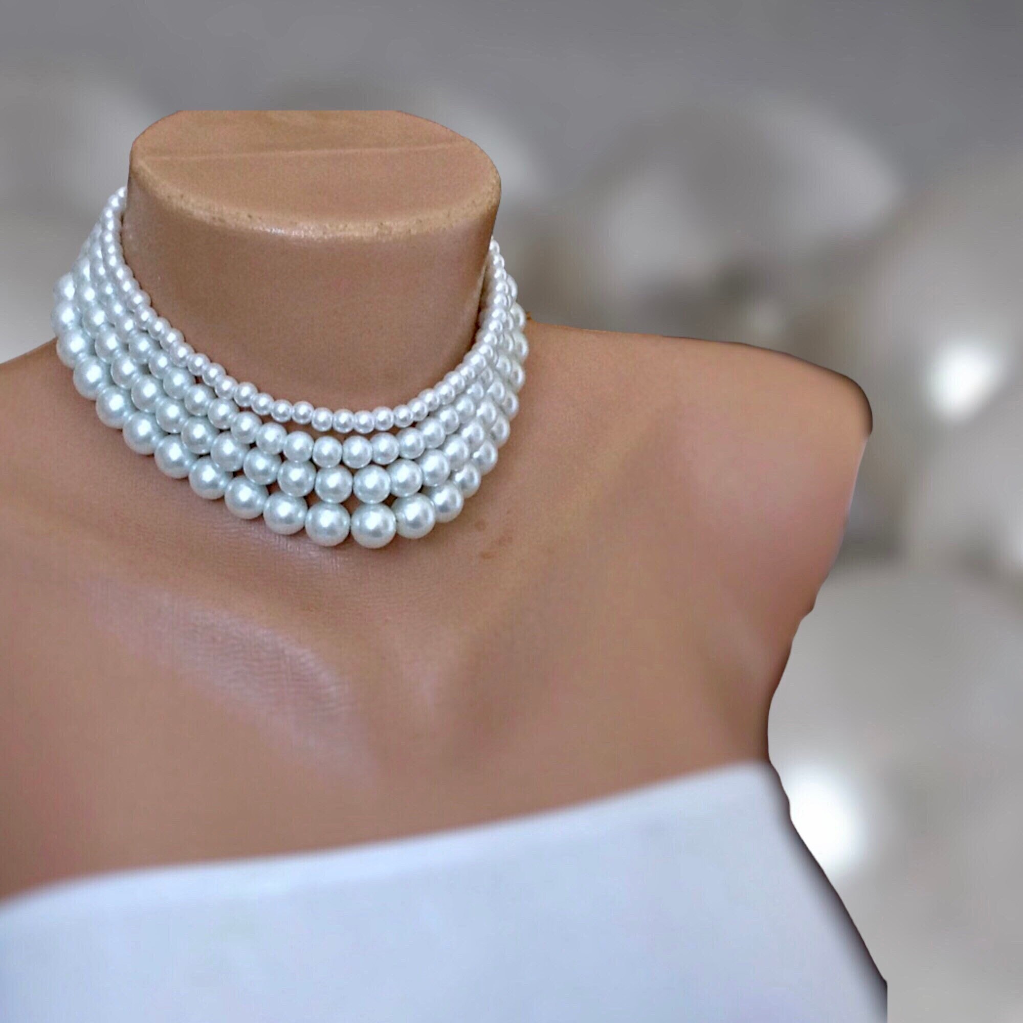 4 Strands Glass Pearl Choker - Etsy