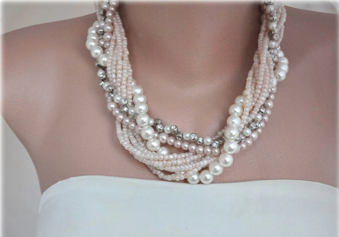 Blush Pink Wedding Necklacechunky Bold Bridal Pearl Necklace Etsy