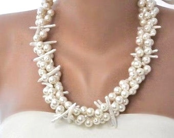All Luxurious, All Timeless + 30%SALE SA- Bridal Jewelry, Pearl Necklace, Beach Weddings ,Mother of Pearl and Glass Pearl Necklace