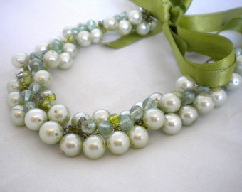All Luxurious, All Timeless + 30%SALE Wedding Necklace Tea Green Pearl Bride Necklace Bridesmaids glass pearls bridal jewelry
