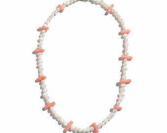 Freshwater Pearl and Coral Beaded Necklace – Handmade Coastal Jewelry
