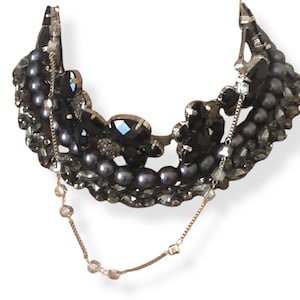 Gothic Bride Jewelry, Black Sparkle Rhinestone Choker, Black Sparkle Glass Pearl