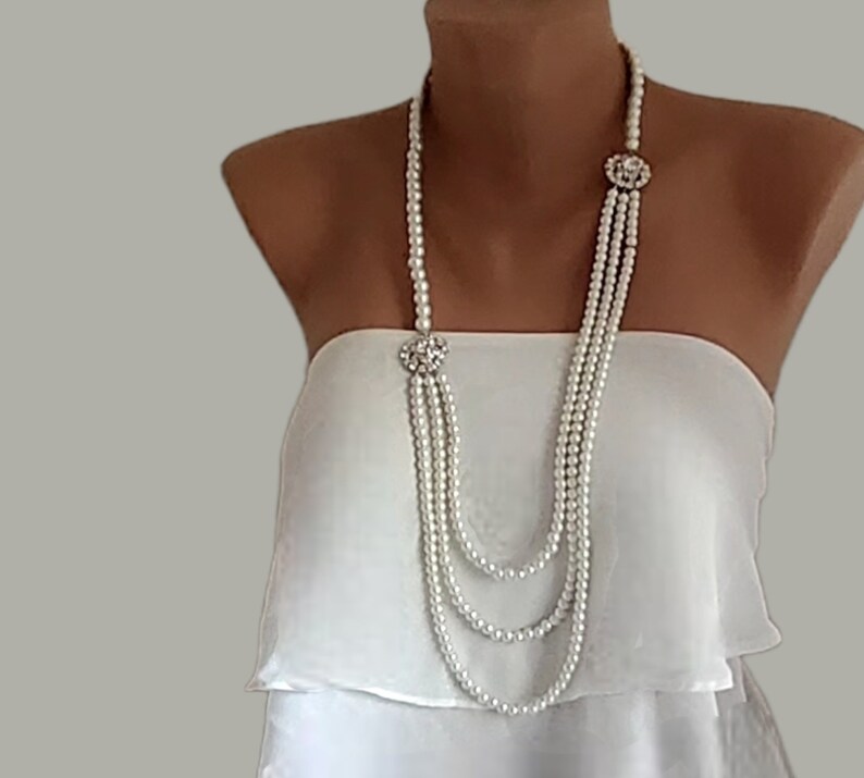 New Season Handmade Bridal Long Necklace with 2 Crystal Brooches