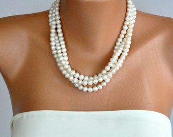 Ivory Freshwater Pearl Necklace brides bridesmaid special occasion