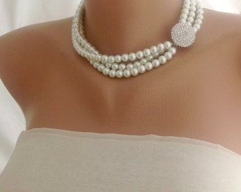 All Luxurious, All Timeless + 30%SALE Handmade 3 Strands Ivory Pearl Necklace, Bride to Be Choker