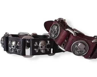 Gothic Leather Skull Bracelet: Adjustable Biker Wristband