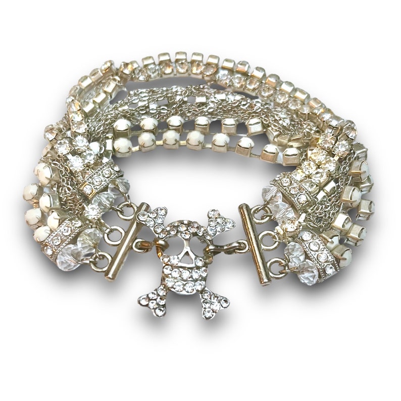 All Luxurious, All Timeless 30%SALE Crystal and Pearls Bracelet with Rhinestone skull image 8