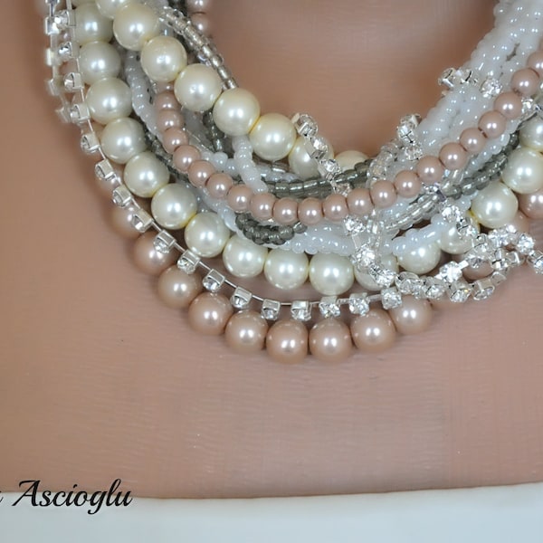 Joyería nupcial, bodas de otoño, collar de perlas gruesas y llamativas