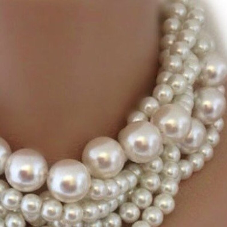 Bridal Pearl Statement Necklace, Rhinestone Brooch