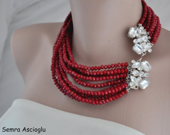 Bridal Jewelry Rhinestone Brooch Necklace Burgundy Red | Etsy