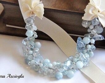 All Luxurious, All Timeless + 30%SALE SA- Wedding Pearl Necklaceaquamarine necklace Beach Weddings Necklace