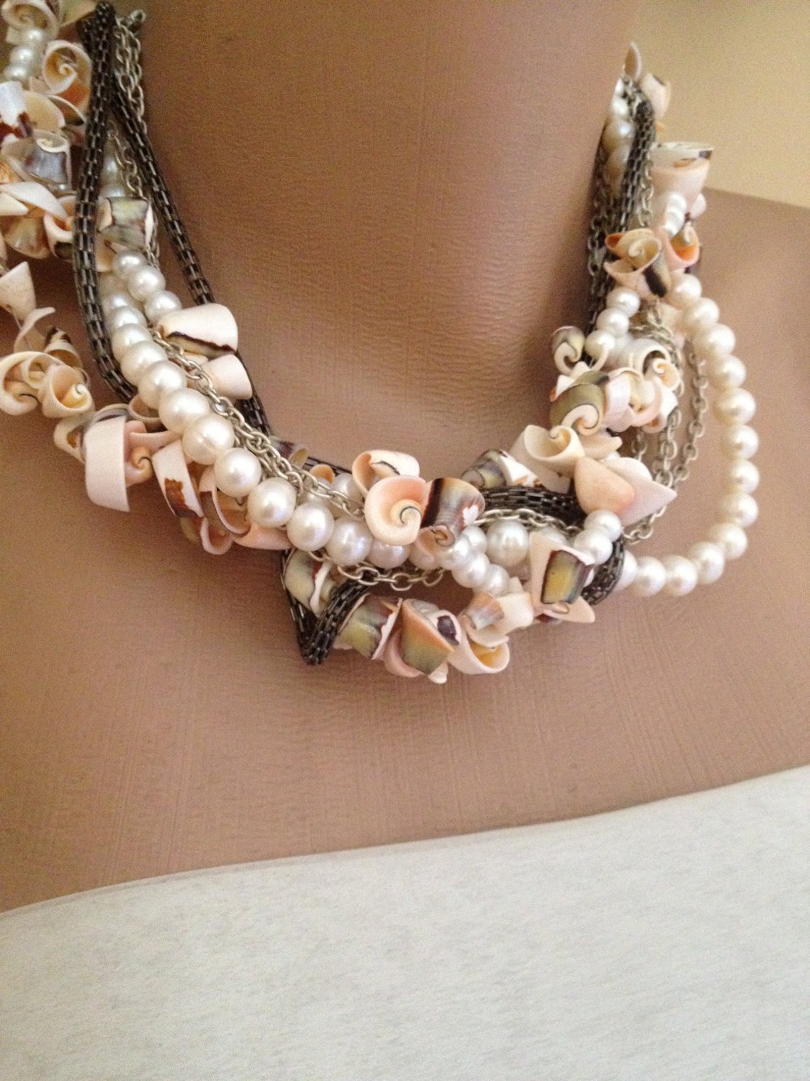 Handmade sea shell necklace with Freshwater pearls and copper Etsy