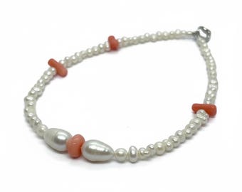 Freshwater Pearl and Coral Beaded Necklace – Handmade Coastal Jewelry