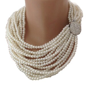 Statement Pearl Necklace with Rhinestone Brooch