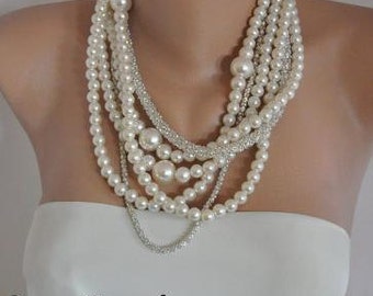 All Luxurious, All Timeless + 30%SALE SA- Bridal Jewelry, Free SHİPPİNG   Bridal Bold Chunky Pearl Necklace, Weddings,