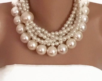 All Luxurious, All Timeless + 30%SALE Chunky Bridal Ivory Pearl Necklace