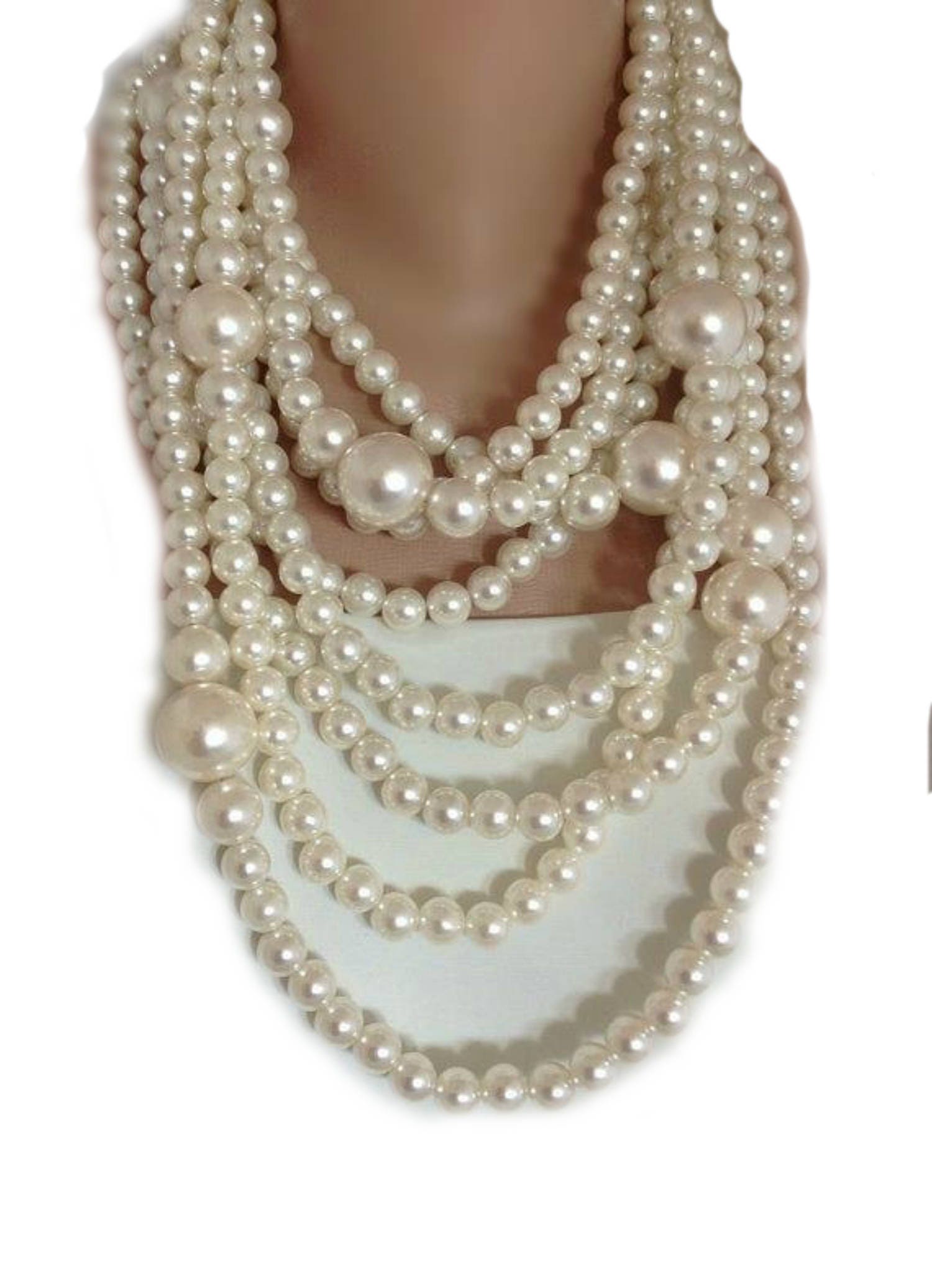Pearl Necklace Chunky Multi Strand Statement Pearl Necklace