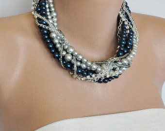 All Luxurious, All Timeless + 30%SALE Bridal Jewelry, Nautical Glass Pearls, Navy Blue Wedding