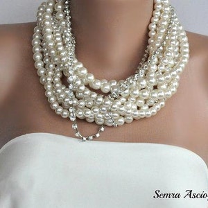 All Luxurious, All Timeless + 30%SALE SA- Bridal Jewelry, Chunky Layered Ivory Pearl Necklace with Rhinestones brides bridesmaids