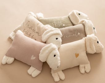 Cuddly dog - FILLED WITH MERINO WOOL, personalized pillow, baby shower gift, personalized, dog pillow
