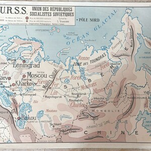 Vecchia mappa didattica murale. Mappa scolastica bifacciale: USA / URSS 90 cm x 75 cm