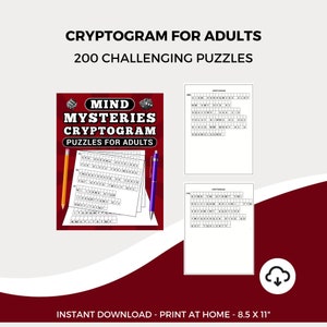 Mind Mysteries 200 quebra-cabeças de criptograma para adultos, jogo de palavras, presente para impressão