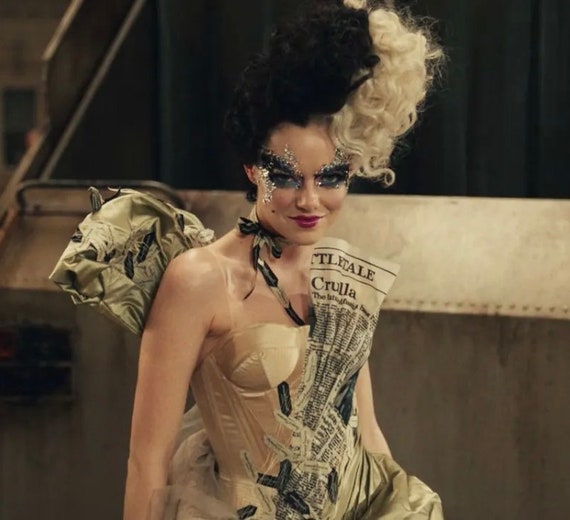 Designer Washable Cruella De Vil Garbage Dress Inspired Lingerie Newsprint  Cosplay 101 Dalmatians Face Mask -  Norway