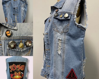 Metal Band Applique’ Motörhead Megadeth Iron Maiden Dio Stranger Things Inspired Eddie Munson Denim Battle Vest