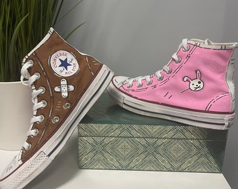 Borderlands Inspired Cel Shaded Tiny Tina Bunny Snugglebites Sexopants Altered Art Hand Painted Canvas Cosplay Converse High Top Sneakers