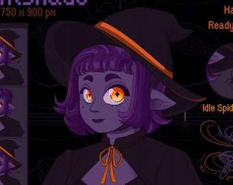 Bruja Belladona PNGTuber: Avatar en streaming con cambios de atuendo