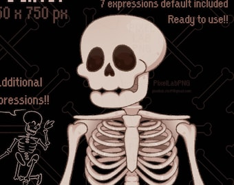 Avatar PNGTuber de esqueleto dibujado a mano: 7 expresiones